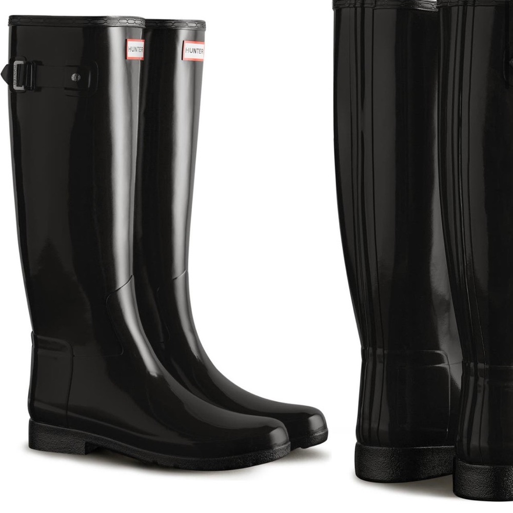 Womens 9, Refined Tall Gloss Waterproof Hunter Boots. Worn once!